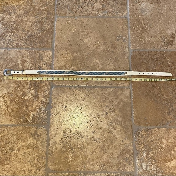 Vintage White Leather Beaded Style Western Boho Silver Buckle Belt 34.5 Inch - Picture 7 of 8